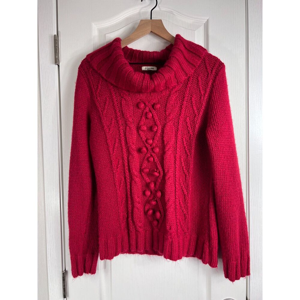 St. John's Bay Women's Red Pom Pom Cowl Neck Sweater Size L